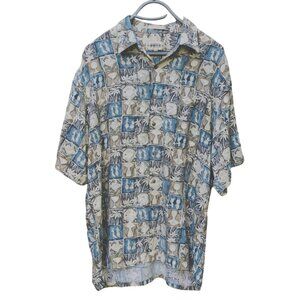 Campia Moda Rayon Hawaiian Shirt Hula Girl Cocktail Palm Fish Print Men's Sz L